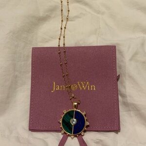 Jane Win Malachite All of My Love Green and Lapis Blue Gold Pendant Necklace